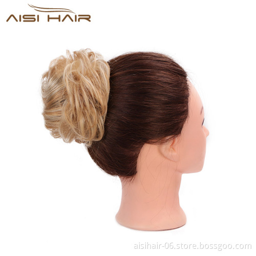Aisi Hair Brazilian Human Hair Curly Blonde Chignon Bun Elastic Rope Rubber Band Hairpiece Clip In Extension For Black Women
